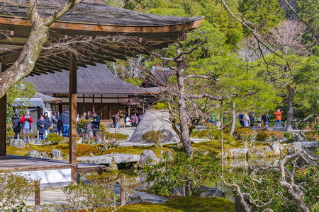 KYOTO, JAPAN, JANUARY - 2019 - Exterior view of garden of famous ginkakuji zen temple at Kyoto city, japanのeditorial素材