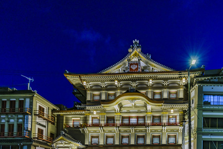 KYOTO, JAPAN, JANUARY - 2019 - Urban night scene exterior view of traditional asian building at gion street, kyoto, japanのeditorial素材