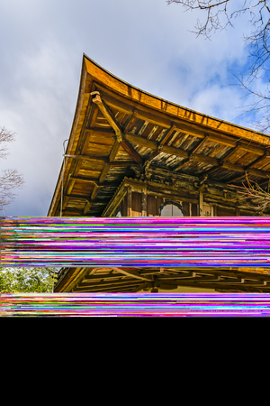 Exterior view of wooden religious temple at kyoto city, japan