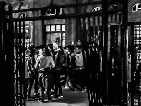 MONTEVIDEO, URUGUAY, JUNE - 2019 - Night scene event at abandoned old train station in montevideo city, uruguayのeditorial素材