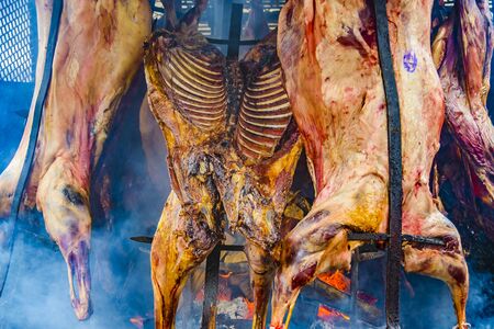 Traditional uruguayan grilled beef at rural exhibition, montevideo, uruguayの写真素材