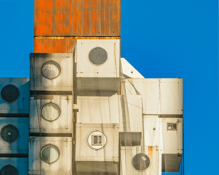 TOKYO, JAPAN, JANUARY - 2019 - Exterior view of famous nagakin tower capsule building at tokyo city, japanのeditorial素材