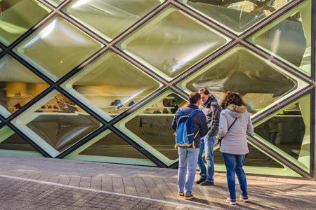 TOKYO, JAPAN, JANUARY - 2019 - Exterior view of famous contemporary prada store building located at...
