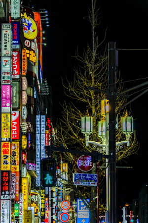 TOKYO, JAPAN, JANUARY- 2019 - Urban street night scene at shinjuku district, tokyo, japanのeditorial素材