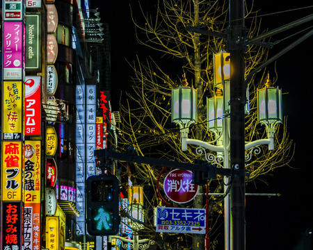 TOKYO, JAPAN, JANUARY- 2019 - Urban street night scene at shinjuku district, tokyo, japanのeditorial素材