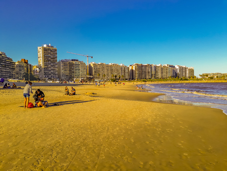 MONTEVIDEO, URUGUAY, MARCH - 2019 - Urban winter day scene at famous pocitos beach in montevideo city, uruguayのeditorial素材