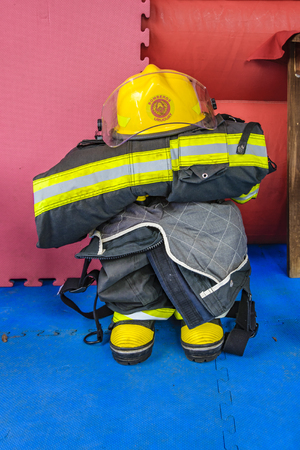MONTEVIDEO, URUGUAY, SEPTEMBER - 2019 - Firefighter equipment at exhibition, montevideo, uruguayのeditorial素材