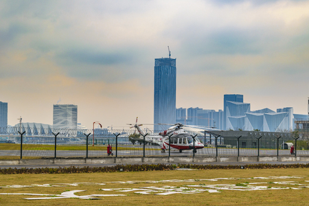 SHANGHAI, CHINA, DECEMBER - 2018 - Small airport at west bund zone at shanghai city, chinaのeditorial素材