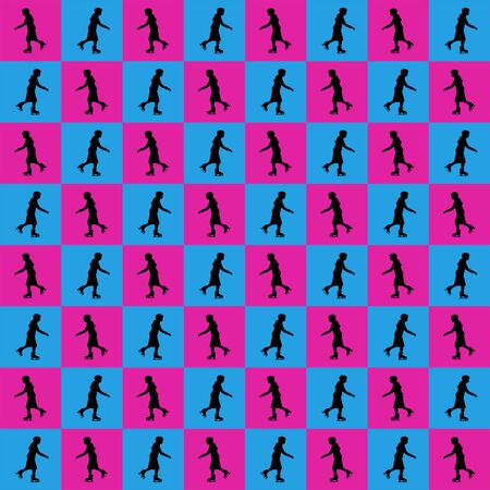 People skating motif graphic silhouette seamless pattern design in blue and magenta coloesの写真素材