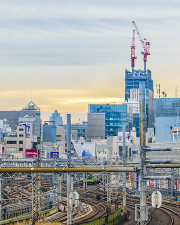 TOKYO, JAPAN, JANUARY - 2019 - Urban aerial scene at traditional ameyayokocho street market, tokyo, japanのeditorial素材