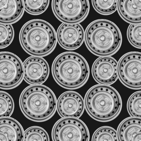 Car wheel motif seamless pattern design in grey and black colorsの写真素材