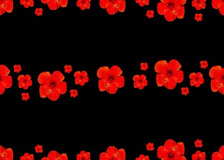 Digital photo collage and manipulation technique nature floral collage motif stripes seamless pattern in red tones over black backgroundの写真素材
