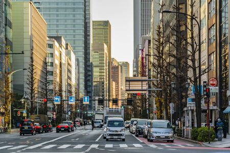 TOKYO, JAPAN, JANUARY - 2019 - Urban day scene at one main avenue in shibuya district, tokyo, japanのeditorial素材