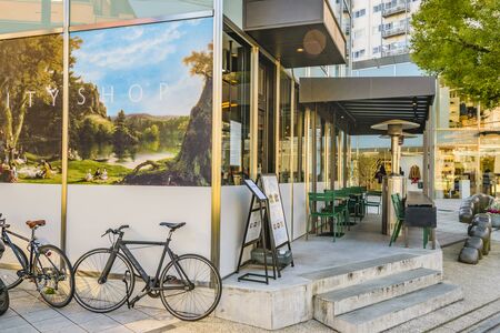 TOKYO, JAPAN, JANUARY - 2019 - Empty bar and bicycles parked at omotesando area, shibuya district, tokyo, japanのeditorial素材