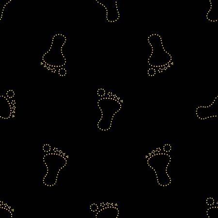 Neon style graphic silhouette footprints motif seamless pattern in yelllow and black colorsの写真素材