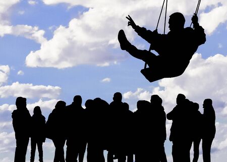 Stand out from the crowd graphic silhouette illustration concept in black and white colorsの写真素材