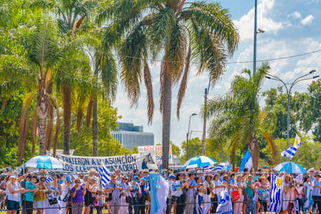MONTEVIDEO, URUGUAY, MARCH - 2020 - People waiting the march of Lacalle Pou Herrera as new president of uruguayan republicのeditorial素材