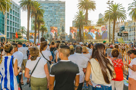 MONTEVIDEO, URUGUAY, MARCH - 2020 - Crowd at celebration act assumption of Lacalle Pou Herrera as new president of uruguayan republicのeditorial素材