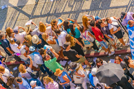 MONTEVIDEO, URUGUAY, MARCH - 2020 - Aerial view crowd at celebration act assumption of Lacalle Pou Herrera as new president of uruguayan republicのeditorial素材