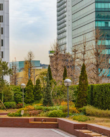 TOKYO, JAPAN, JANUARY - 2019 - Nice garden and modern tall buildings urban scene at shibuya district in tokyo city, japanのeditorial素材