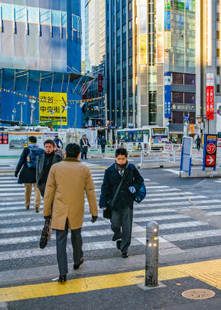 TOKYO, JAPAN, JANUARY - 2019 - Morning winter day urban scene at famous shibuya district in tokyo city, japanのeditorial素材