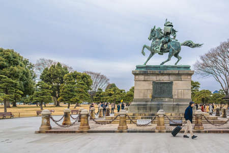 TOKYO, JAPAN, JANUARY - 2019 - Kusunoki masashige samurai sculpture located at exterior garden of imperial palace, tokyo, japanのeditorial素材