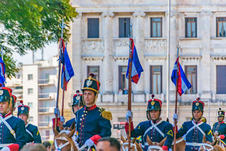 MONTEVIDEO, URUGUAY, MARCH - 2020 - Military guard as assumption parade of Lacalle Pou Herrera as...