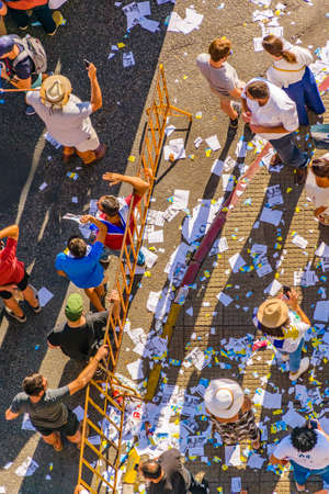 MONTEVIDEO, URUGUAY, MARCH - 2020 - Aerial view crowd at celebration act assumption of Lacalle Pou Herrera as new president of uruguayan republicのeditorial素材