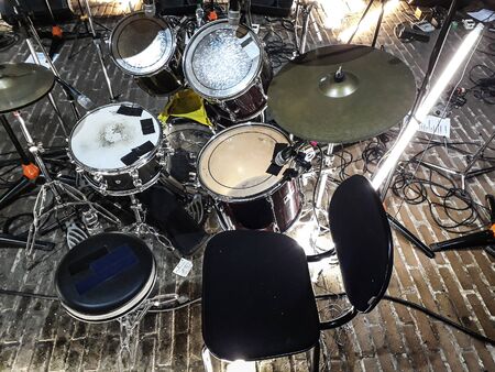 MONTEVIDEO, URUGUAY, DECEMBER - 2019 - Drums equipment urban outdoor night scene at montevideo city,...
