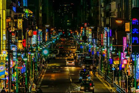 TOKYO, JAPAN, JANAURY - 2019 - Urban night scene at shinjuku district in tokyo city, japanのeditorial素材