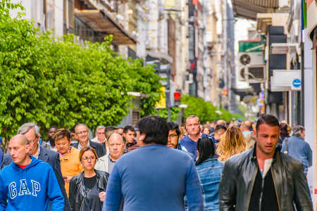 BUENOS AIRES, ARGENTINA, APRIL - 2019 - Crowd walking at famous florida street, buenos aires, argentinaのeditorial素材