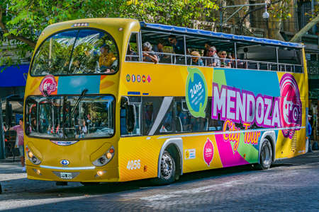 MENDOZA, ARGENTINA, APRIL - 2019 - Touristic bus parked at street in mendoza center, argentinaのeditorial素材