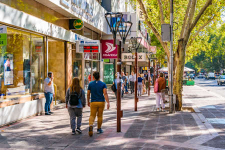 MENDOZA, ARGENTINA, APRIL - 2019 - Autumn day scene at urban commercial zone in mendoza capital, argentinaのeditorial素材