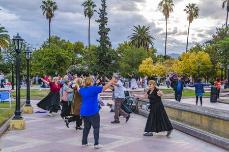 MENDOZA, ARGENTINA, APRIL - 2019 - People  dancing traditional argentinian folk music at pedro del castillo square, mendoza capital, argentinaの写真素材