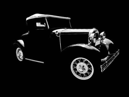 Classic old style vintage vehicle graphic silhouette style illustration over black backgroundの写真素材