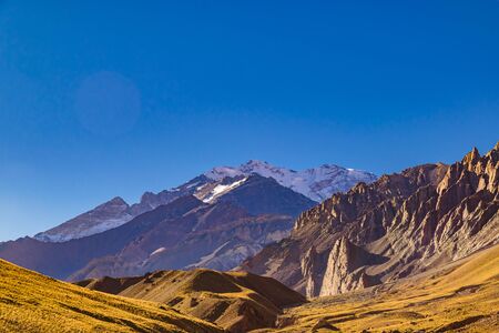 Arid landscape scene at aconcagua national park, mendoza province, argentinaの写真素材