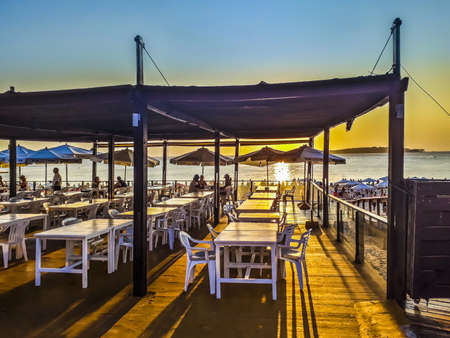 Senior couple watching the sea at mansa beach in punta del este city, Uruguayのeditorial素材
