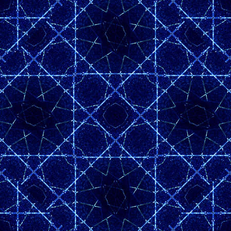 Blue and black geometric ornate seamless pattern mosaicの写真素材