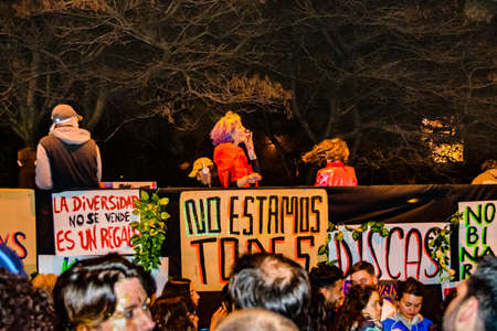 MONTEVIDEO, URUGUAY, SEPTEMBER - 2020 - Night scene diversity parade celebration, montevideo city, uruguayのeditorial素材
