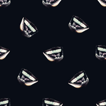 Conversational seamless pattern design mouth laughing motif in dark silver and black colors