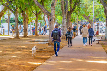 TEL AVIV, ISRAEL, DECEMBER - 2019 - Afternoon scene at famous rotschild pedestrian in tel aviv city, israelのeditorial素材