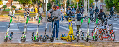 TEL AVIV, ISRAEL, DECEMBER - 2019 - Electric skateboard parked at famous rotschild pedestrian in tel aviv city, israelのeditorial素材