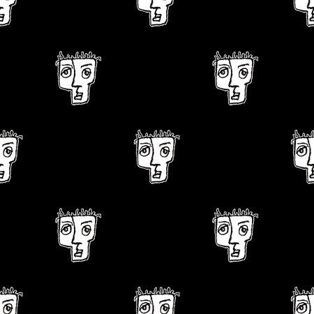 Man head caricature drawing motif black and white seamless patternの写真素材