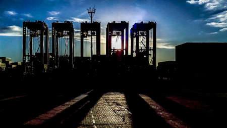 High contrast photo containers structures at port, montevideo city, uruguay