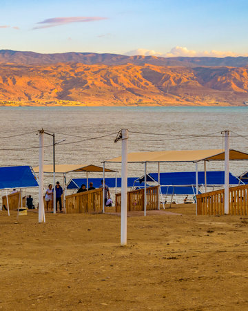 JERUSALEM, ISRAEL, DECEMBER - 2019 - Landcape a famous dead sea kalia beach, israelのeditorial素材