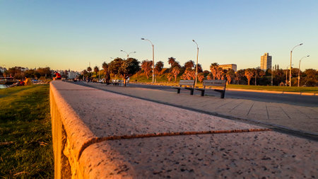 MONTEVIDEO, URUGUAY, OCTOBER - 2019 - Afternoon scene at parque rodo boardwalk, montevideo, uruguayのeditorial素材