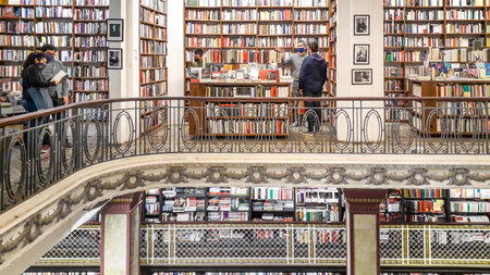 MONTEVIDEO, URUGUAY, NOVEMBER - 2020 - Interior scene of big bookstore at montevideo city, uruguayのeditorial素材