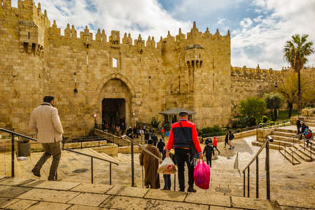 JERUSALEM, ISRAEL, DECEMBER - 2019 - Exterior view of jaffa gate, old jerusalem city.