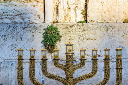 Menora lamp at wailing, wall, jerusalem, israel