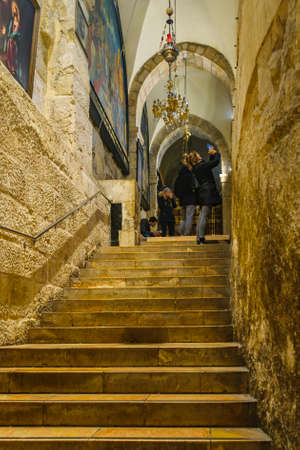 JERUSALEM, ISRAEL, DECEMBER - 2019 - Interior scene of holy sepulcher church, old jerusalem cityのeditorial素材